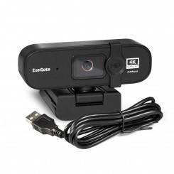 Веб-камера ExeGate Stream HD 4K UHD T-Tripod (матрица 1/3" 8 Мп, 3840x2160, 32fps, 4-линзовый объектив (стекло), автофокус, шторка, USB, стерео микрофон с шумоподавлением, универсальное крепление, телескопический штатив Tripod Tele Ball, кабель 1,5 м, Win