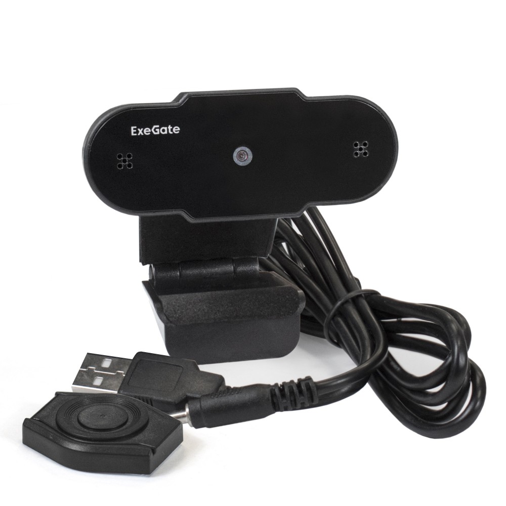 Веб-камера ExeGate BlackView C310 (матрица 1/3" 0,3 Мп, 640х480, 480P, шторка, USB, фиксированный фокус, микрофон с шумоподавлением, универсальное крепление, отверстие под штатив, кабель 1,5 м, Win Vista/7/8/10, Mac OS, черная)