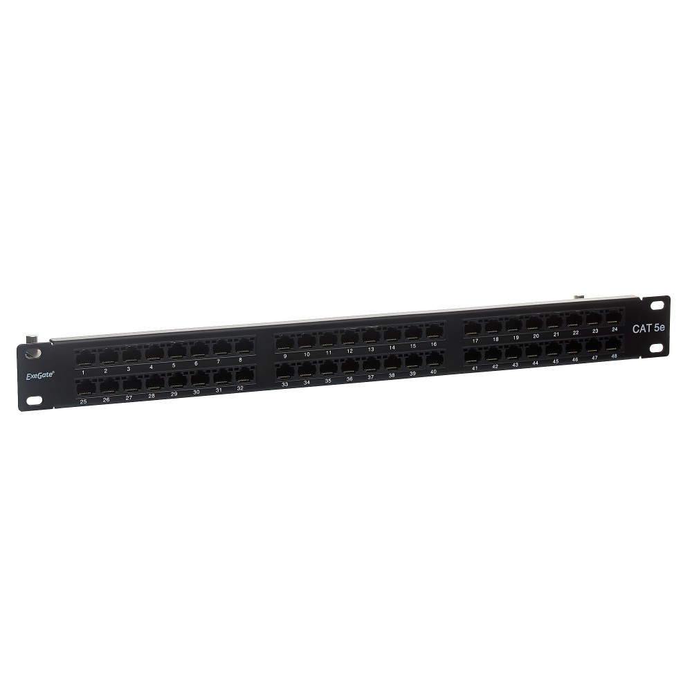 Патч-панель ExeGate EPPHD-19-48-8P8C-C5e-110D (19", UTP, 48 port, cat.5e, KRONE&110(dual IDC), 1U, RoHS, с кабельным органайзером, Black, RTL)