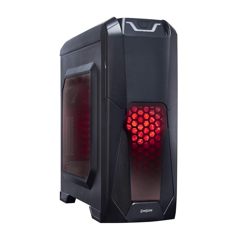 Корпус Miditower ExeGate EVO-8202 (ATX, без БП, 2*USB+1*USB3.0, аудио, черный с красной подсветкой)