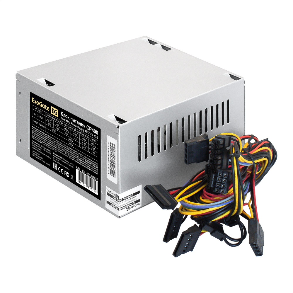 Блок питания 400W ExeGate CP400-PC (ATX, PC, 8cm silent fan, 24pin, 4pin, 3xSATA, 2xIDE, кабель 220V в комплекте 1,8м)