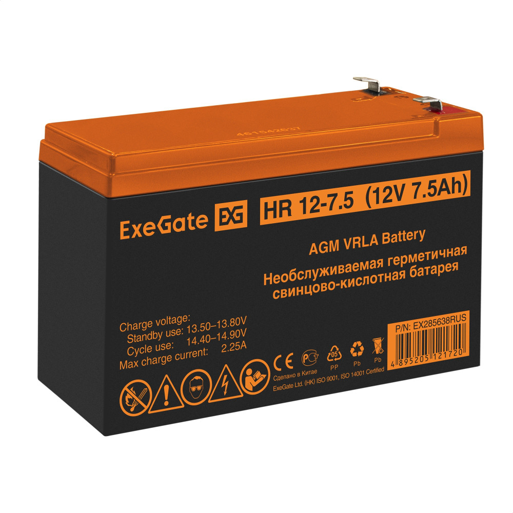 Аккумуляторная батарея ExeGate HR 12-7.5 (12V 7.5Ah 1228W, клеммы F2)