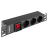 Блок розеток 10" с выключателем с подсветкой ExeGate ServerPro PDU-10H305 Al-3S-C14-SW (10", 1U, Алюминий, 3 Schuko, C14, выкл. с подсветкой, (ШхВхГ): 254х45х45 мм, черный, RTL)