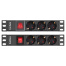 Блок розеток 10" с выключателем с подсветкой ExeGate ServerPro PDU-10H305 Al-3S-C14-SW (10", 1U, Алюминий, 3 Schuko, C14, выкл. с подсветкой, (ШхВхГ): 254х45х45 мм, черный, RTL)