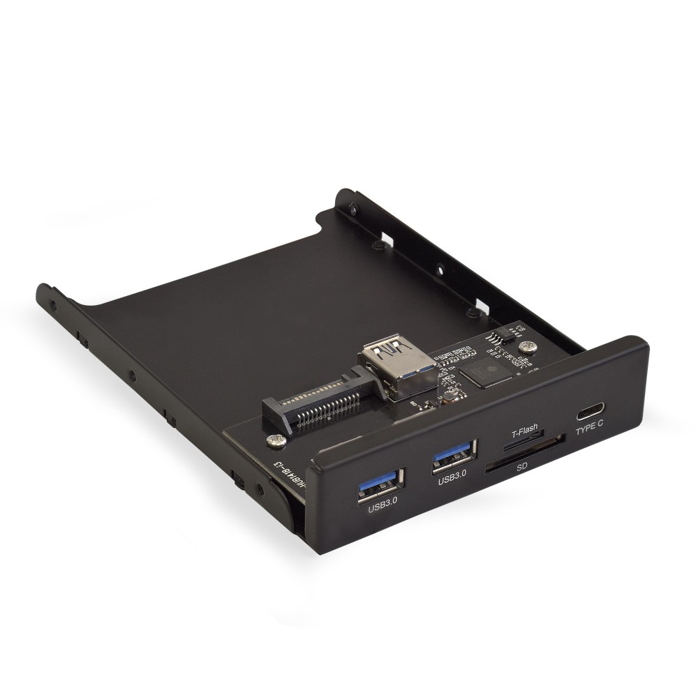 Планка USB на переднюю панель ExeGate U3H-621, 3,5", 2*USB3.0+1*TypeC+1*SD+TF card, черная, металл, подсоединение к мат. плате
