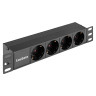 Блок розеток 10" с разъемом C14 ExeGate ServerPro PDU-10H401 Al-4S-C14 (10", 1U, Алюминий, 4 Schuko, C14, (ШхВхГ): 274х45х45 мм, черный, RTL)