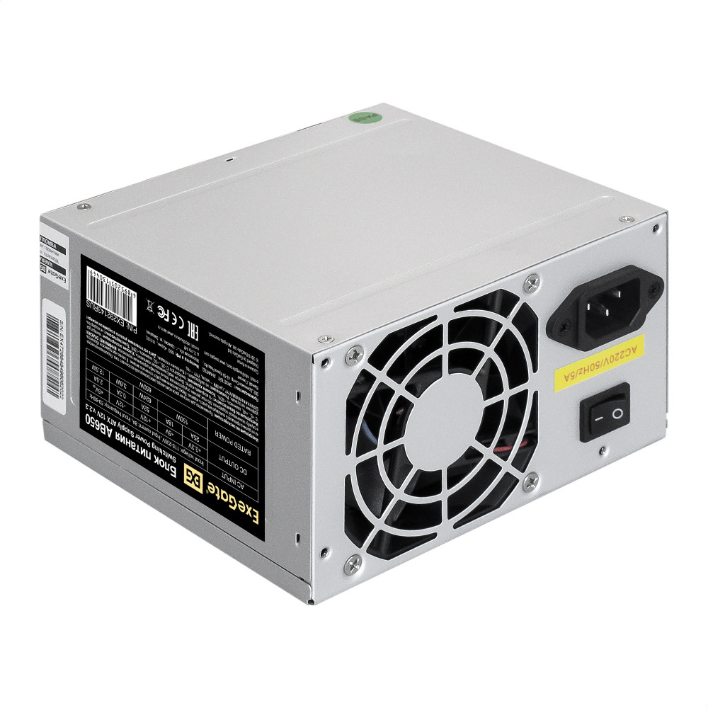 Блок питания 650W ExeGate AB650 (ATX, PC, 8cm fan, 24pin, (4+4)pin, PCI-E, 3xSATA, 2xIDE, кабель 220V в комплекте 1,8м)