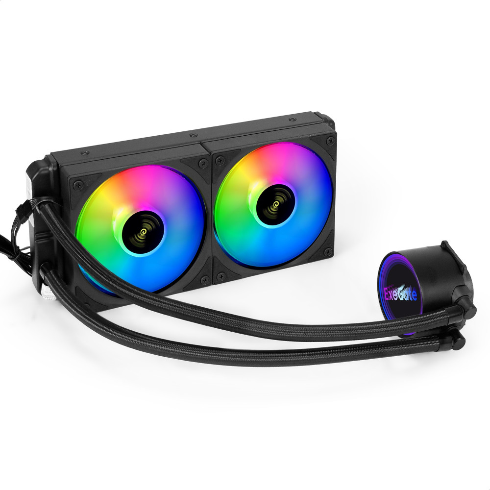 Комплект водяного охлаждения ExeGate BlackWater-240V3.PWM.ARGB (3 PIN 5V ADDRESSABLE RGB подсветка, LGA2066/2011/1366/1150/1151/1155/1156/1200/1700/1851/AM4/AM5/FM1/FM2/FM2+/AM2/AM2+/AM3/AM3+, TDP 260W, Fan 120mm, PWM, 600-1800RPM, Hydro bearing, 4pin, ма