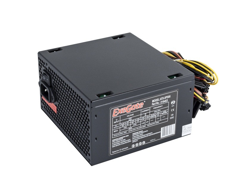 Блок питания 500W ExeGate XP500 (ATX, SC, 12cm fan, 24pin, 4pin, PCIe, 3xSATA, 2xIDE, black, кабель 220V с защитой от выдергивания)