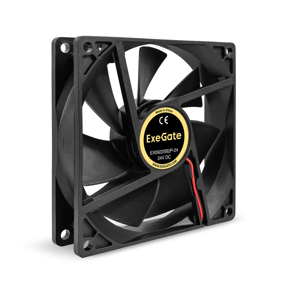 Вентилятор 24В DC ExeGate EX09225B2P-24 (92x92x25 мм, 2-Ball (двойной шарикоподшипник), 2pin, 2750RPM, 34dBA)