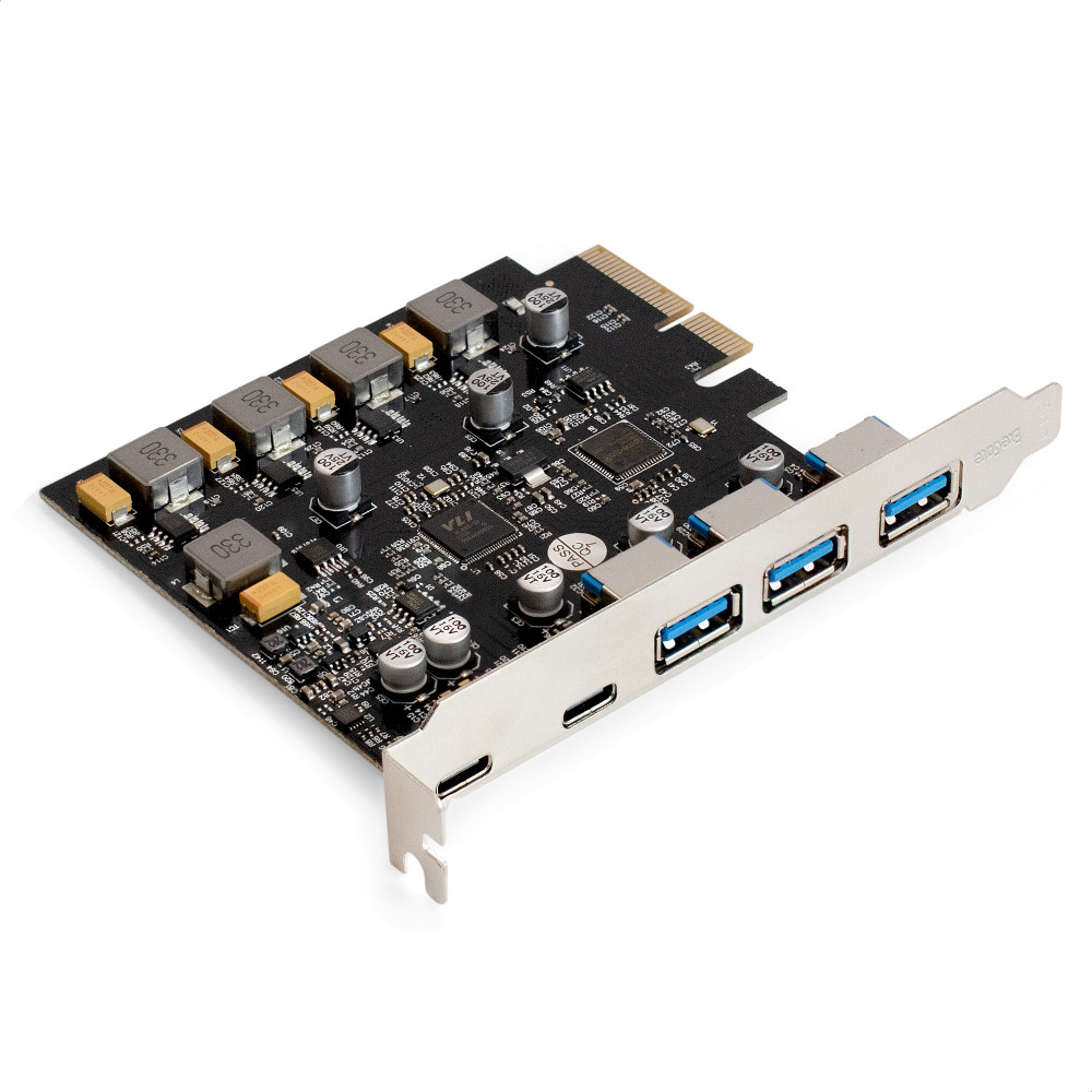 Контроллер ExeGate EXE-313V-3A2C 10Gbps (PCI-E x4 v3.0, USB3.2 Gen2 3xType-A + 2xType-C ext., SuperSpeed+ скорость до 10 Гбит/с, Chipset ASM2142+VL820)