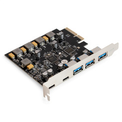 Контроллер ExeGate EXE-313V-3A2C 10Gbps (PCI-E x4 v3.0, USB3.2 Gen2 3xType-A + 2xType-C ext., SuperSpeed+ скорость до 10 Гбит/с, Chipset ASM2142+VL820)
