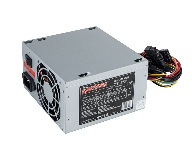 Блок питания 500W ExeGate AB500 (ATX, 8cm fan, 24pin, (4+4)pin, PCI-E, 3xSATA, 2xIDE)