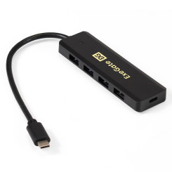 USB-Хаб (концентратор) 4-в-1 ExeGate DUB-4CP/1 (кабель-адаптер USB Type C --> 4xUSB3.0, доп. разъем USB Type-C для подключения источника питания, Plug&Play, черный)