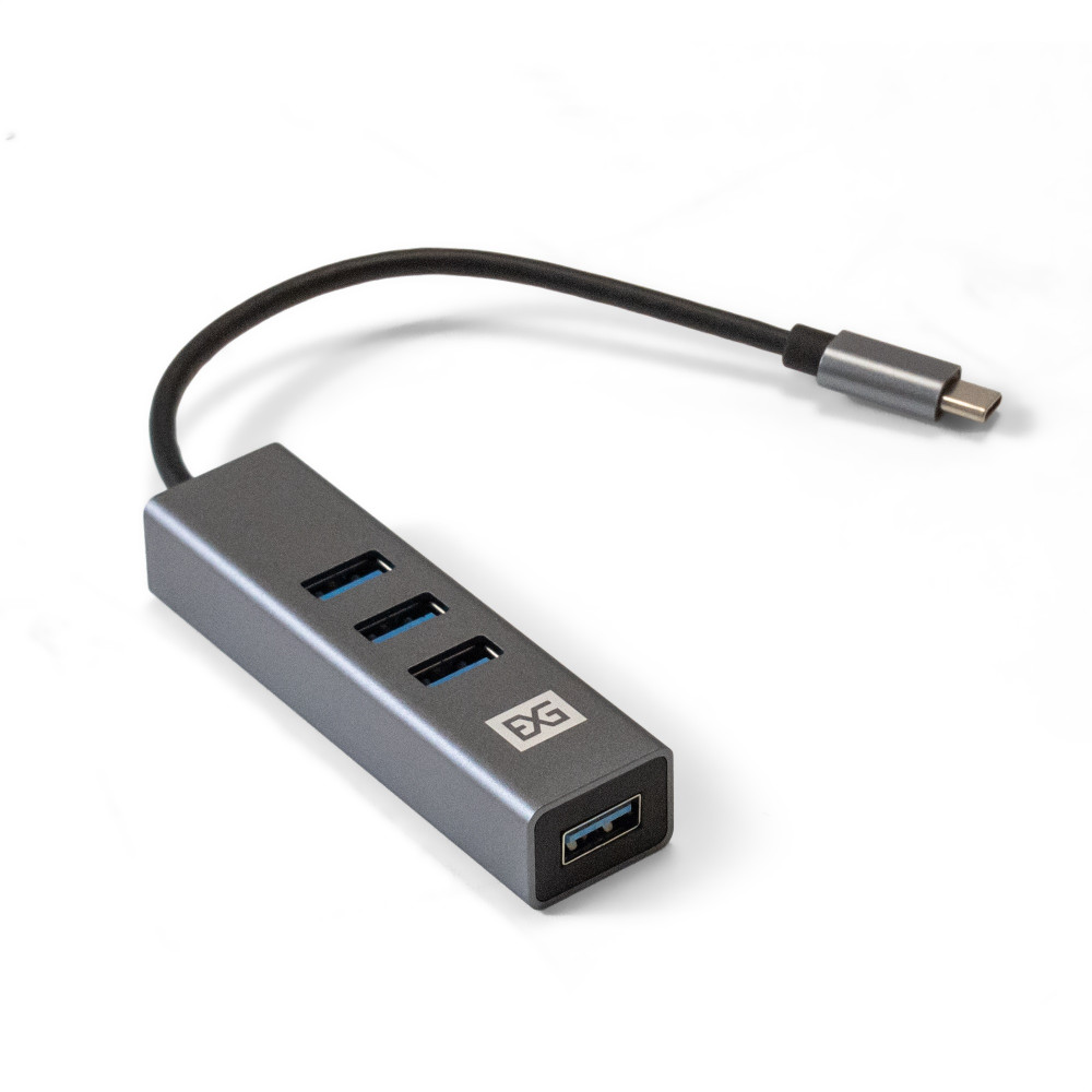 USB-Хаб (концентратор) 4-в-1 ExeGate DUB-4TC (кабель-адаптер USB Type C --> 4xUSB3.0, Plug&Play, корпус алюминиевый, серебристый)