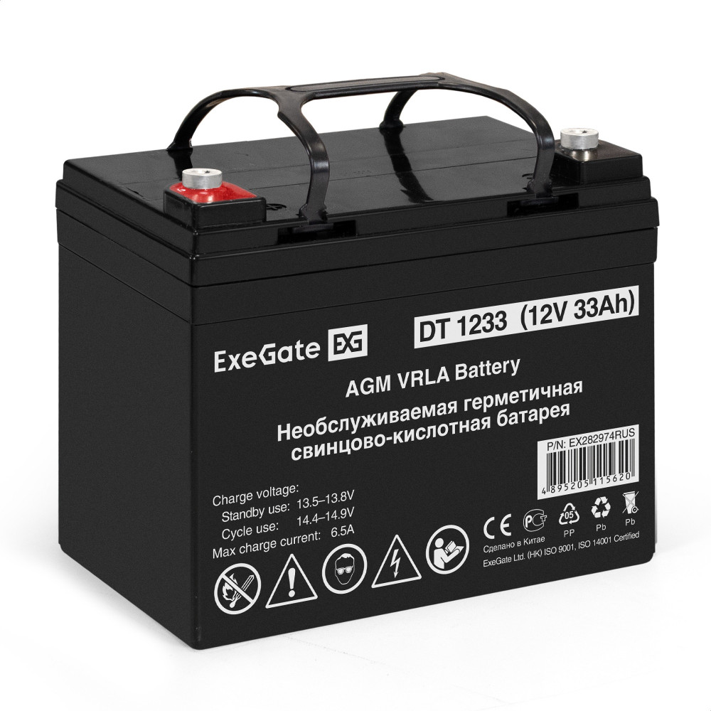 Аккумуляторная батарея ExeGate DT 1233 (12V 33Ah, болт М6)