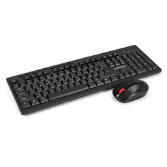 Комплект беспроводной ExeGate Professional Standard Combo MK260 (клавиатура мультимедийная полноразмерная влагозащищенная 113кл. + мышь оптическая 1200dpi, 4 кнопки и колесо прокрутки; USB, радиоканал 2,4 ГГц, радиус действия до 10м, черный, RTL)