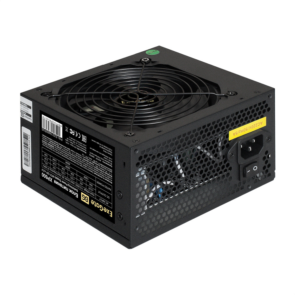 Блок питания 600W ExeGate XP600 (ATX, PC, 12cm fan, 24pin, (4+4)pin, PCI-E, 3xSATA, 2xIDE, black, кабель 220V в комплекте 1,8м)