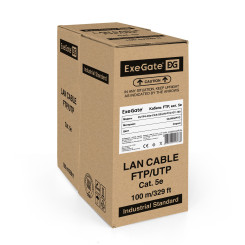 Кабель ExeGate FUTP4-C5e-CCA-S24-IN-PVC-GY-100 FTP 4 пары кат.5e CCA, 24AWG, экран, бухта 100м, серый, PVC
