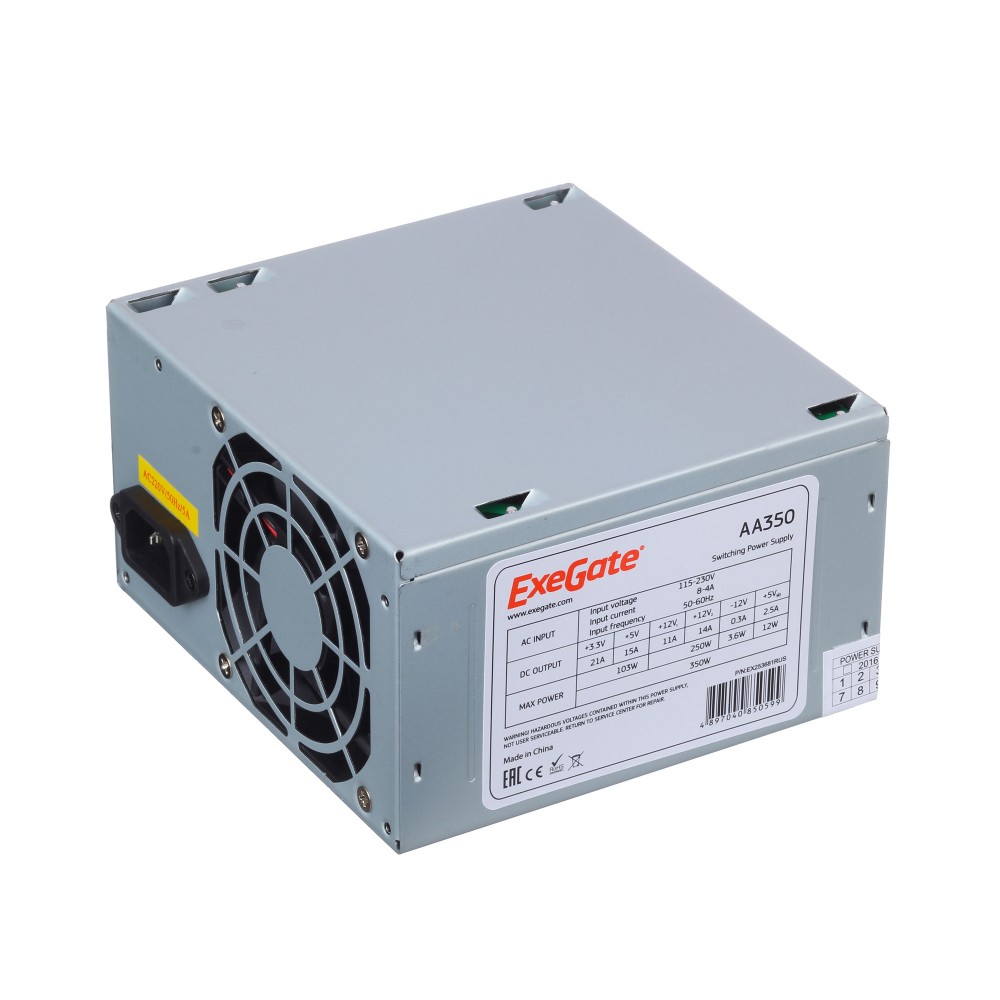 Блок питания 350W ExeGate AA350 (ATX, 8cm fan, 24pin, 4pin, 2xSATA, IDE)
