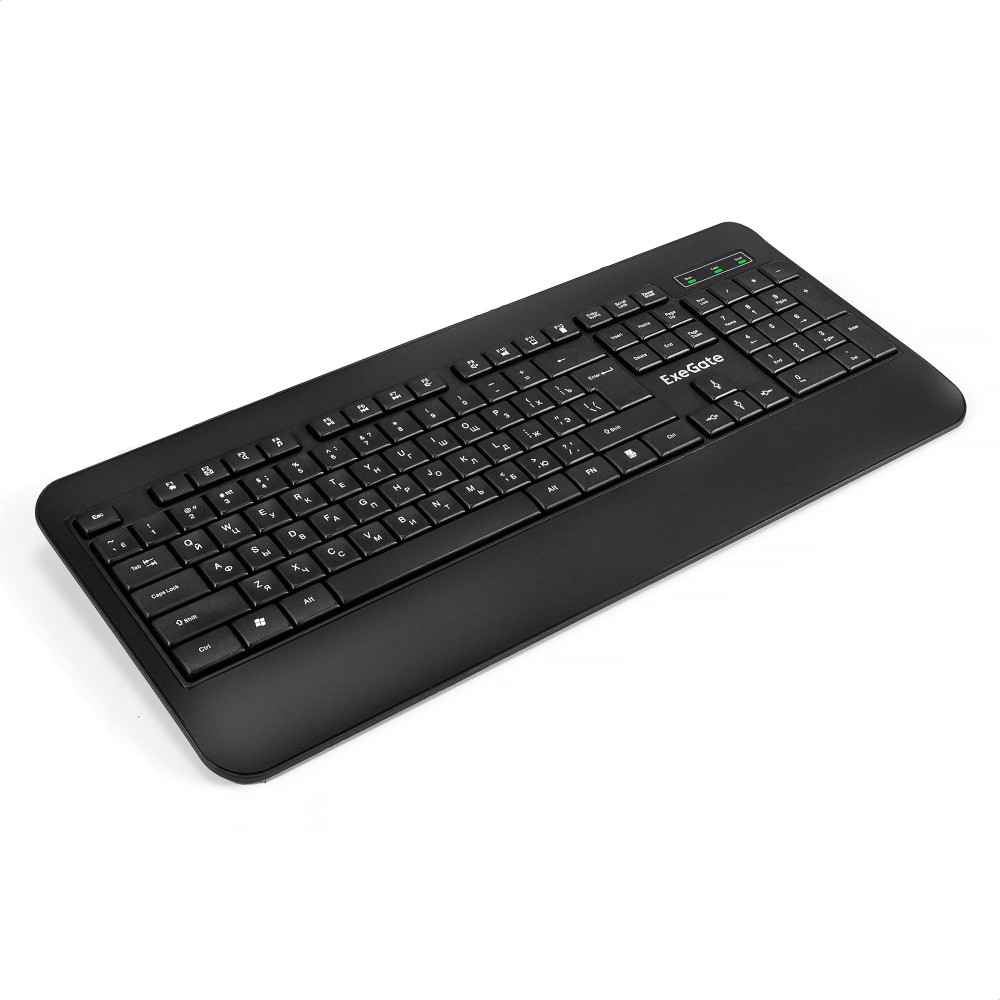 Клавиатура ExeGate Professional Standard LY-E5500M (USB, мультимедийная полноразмерная, влагозащищенная, 104кл., Enter большой, подставка под запястья, длина кабеля 1,35м, черная, Color Box)