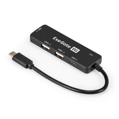 USB-Хаб (концентратор) 4-в-1 ExeGate DUB-211C (кабель-адаптер USB3.0 Type-C --> 2xUSB2.0, 1xUSB3.0 (5GB/s), Type-C (DATA), Plug&Play, черный)