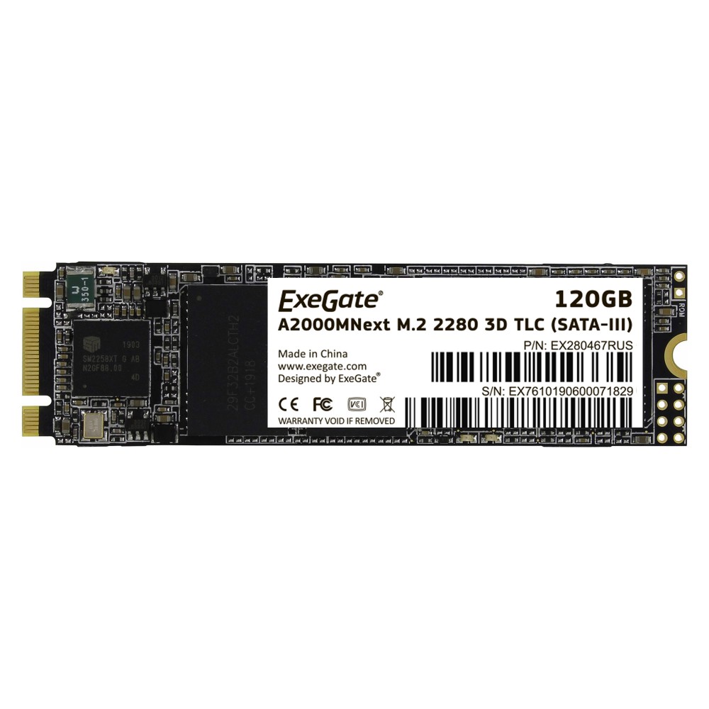 Накопитель SSD M.2 2280 120GB ExeGate Next A2000TS120 (SATA-III, 22x80mm, 3D TLC)