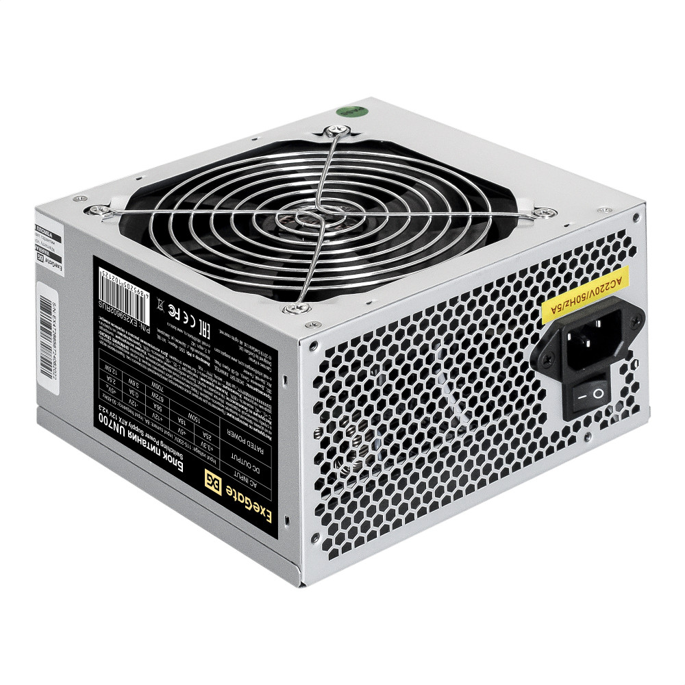 Блок питания 700W ExeGate UN700 (ATX, PC, 12cm fan, 24pin, 2x(4+4)pin, 2xPCI-E, 5xSATA, 3xIDE, кабель 220V в комплекте 1,8м)