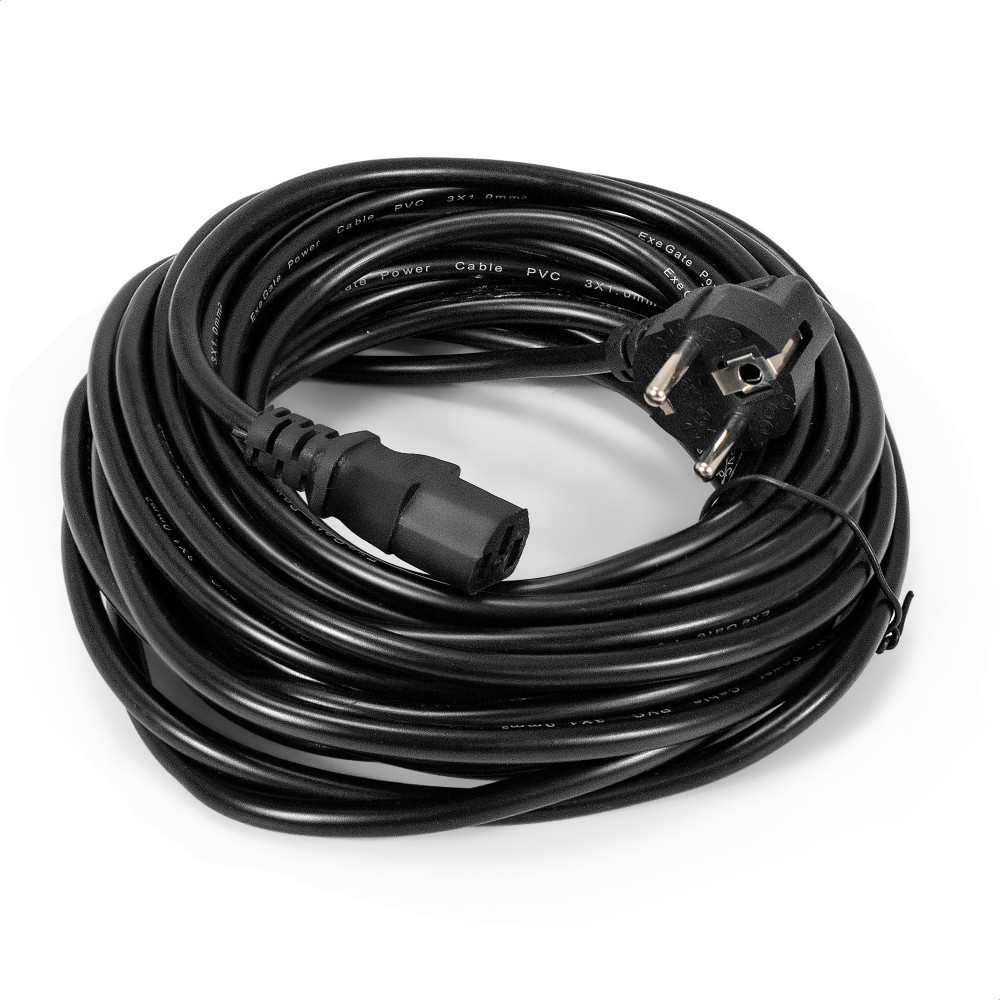 Кабель питания ExeGate Power PC-10P-Schuko(У)->C13/3x0.75Cu (Евровилка угловая Schuko->C13, VDE-250V-3*0.75mm2, медь, черный, 10A, 10м)