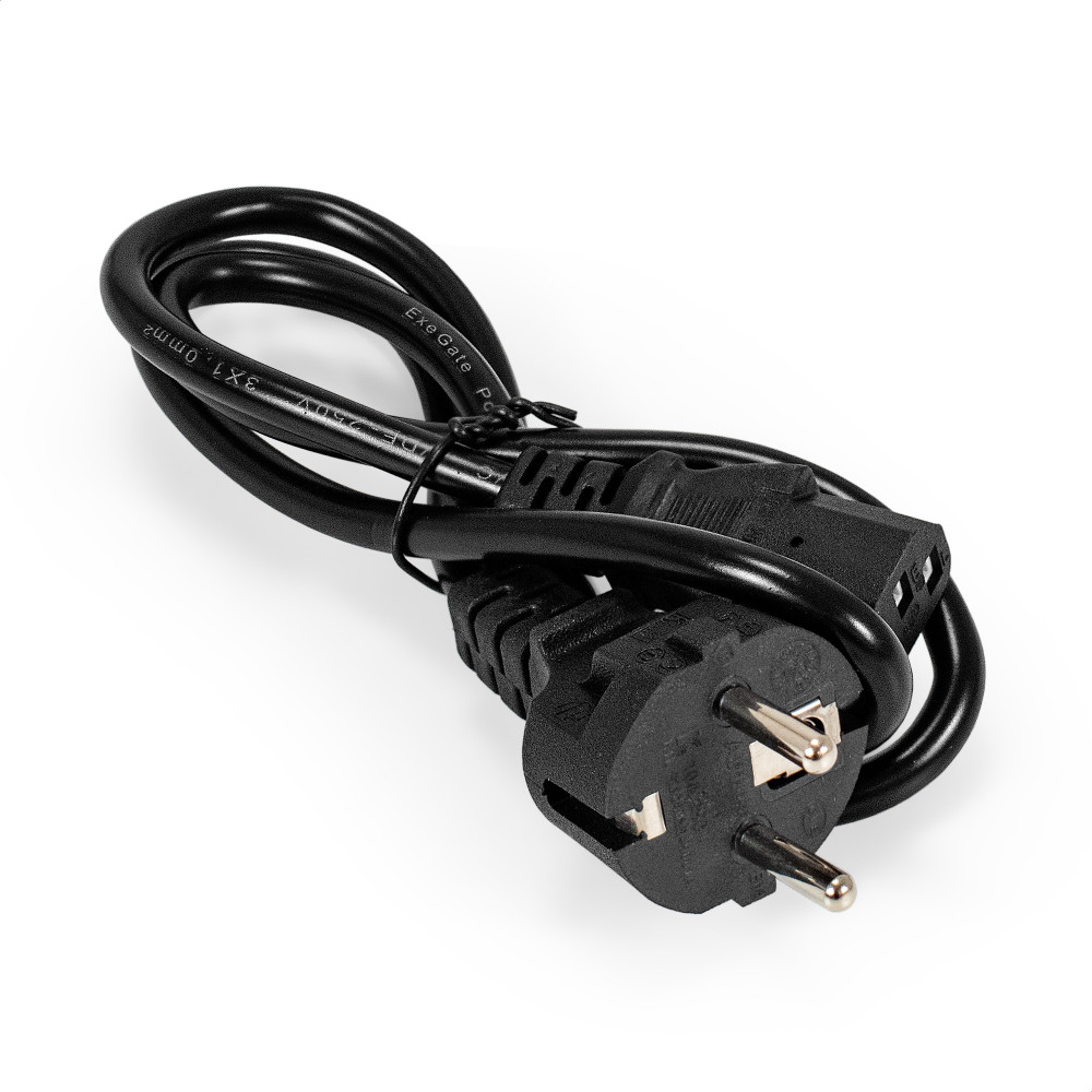 Кабель питания ExeGate Power PC-1P-Schuko->C13/3x0.75Cu (Евровилка Schuko->C13, VDE-250V-3*0.75mm2, медь, черный, 10A, 1м)
