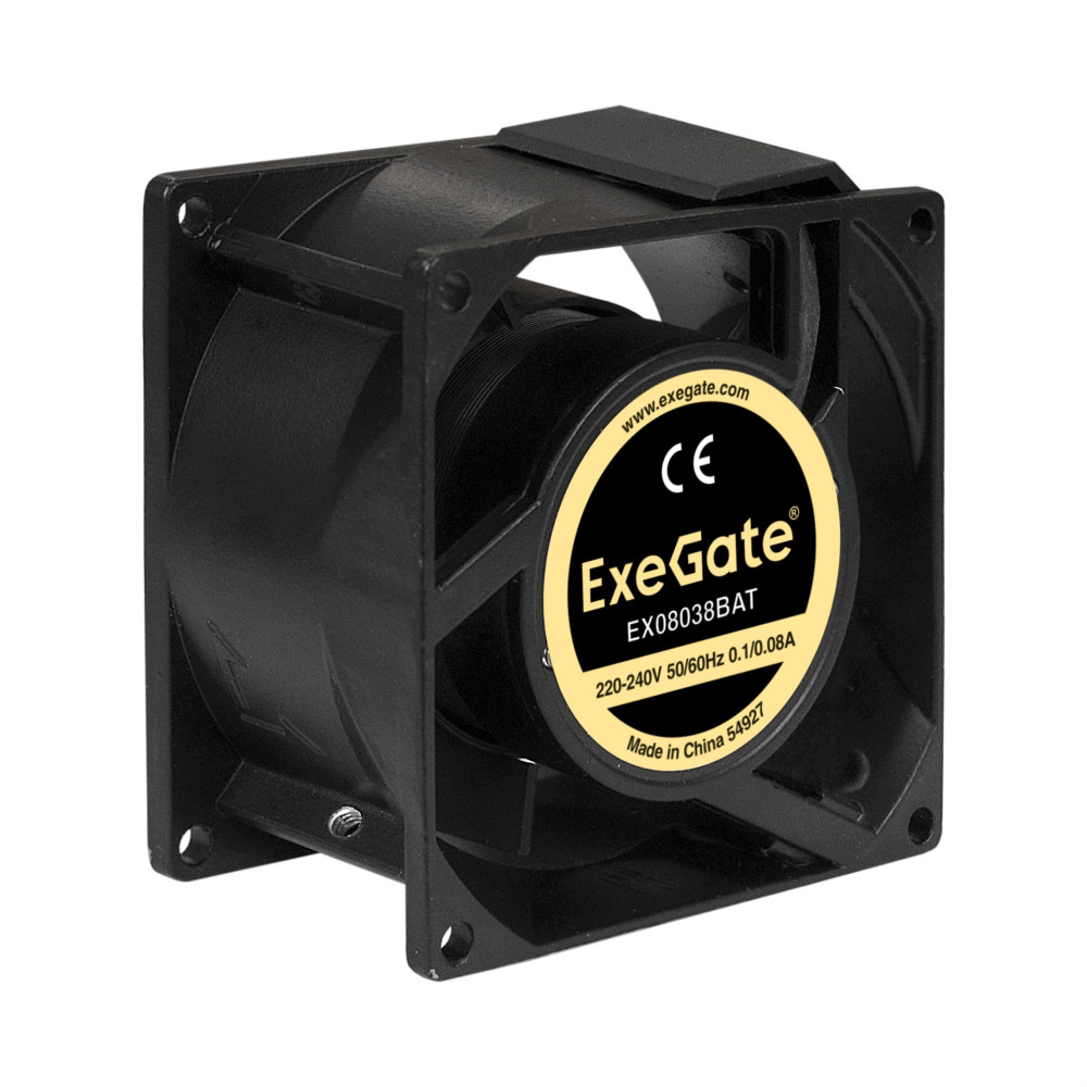 Вентилятор 220В AC ExeGate EX08038BAT (80x80x38 мм, 2-Ball (двойной шарикоподшипник), клеммы, 2500RPM, 35dBA)