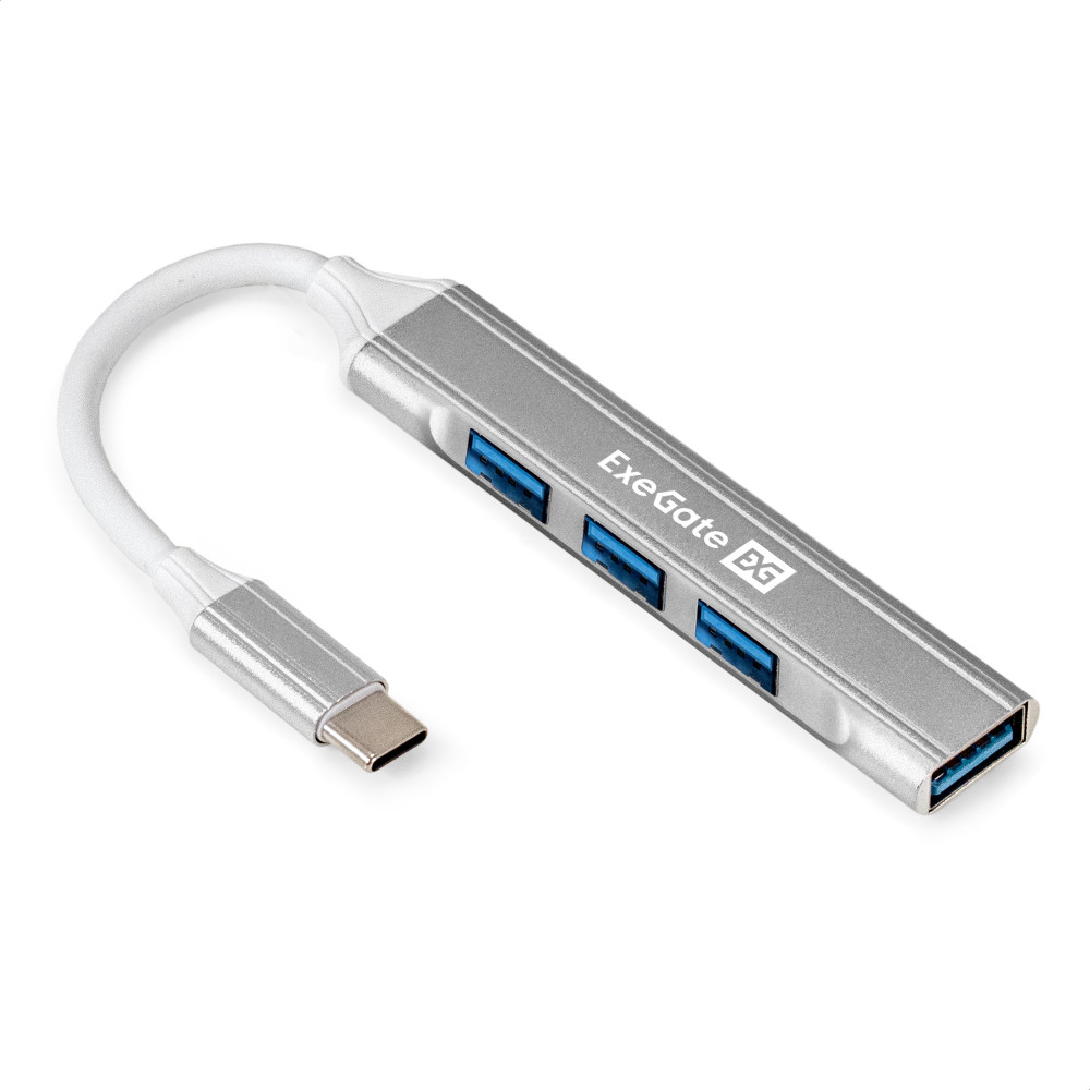 USB-Хаб (концентратор) 4-в-1 ExeGate DUB-3213C (кабель-адаптер USB3.0 Type-C --> 3xUSB2.0, 1xUSB3.0, Plug&Play, серебристый)