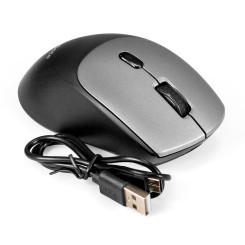 Беспроводная Bluetooth мышь ExeGate Professional Standard BT-070 (радиоканал 2,4 ГГц+Bluetooth5.2, оптическая, 1600dpi, 6D, 6 кнопок и колесо прокрутки, 500mah аккумулятор, черная, серая вставка, RTL)