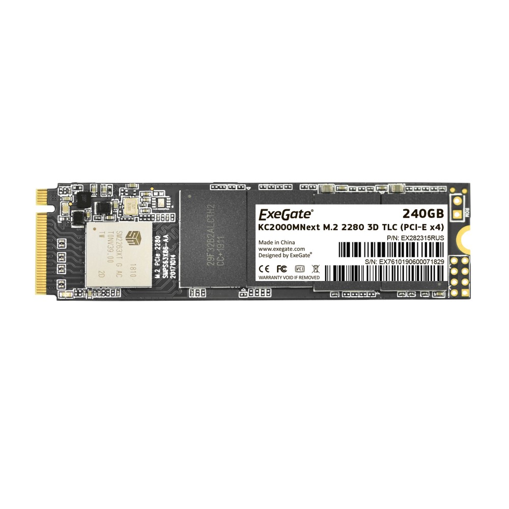 Накопитель SSD M.2 2280 240GB ExeGate Next KC2000TP240 (PCIe Gen3x4, NVMe, 22x80mm, 3D TLC)