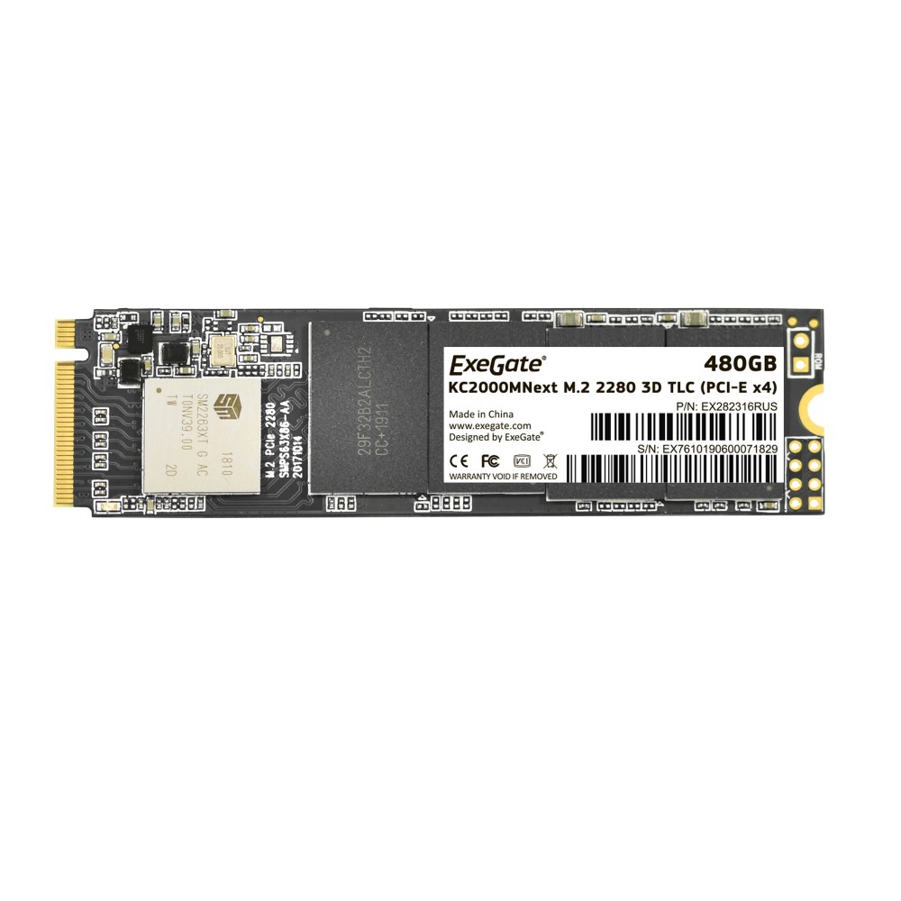 Накопитель SSD M.2 2280 480GB ExeGate Next KC2000TP480 (PCIe Gen3x4, NVMe, 22x80mm, 3D TLC)