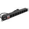 Блок розеток с выключателем с подсветкой ExeGate ServerPro PDU-19H804 Al-8S-EU2.5CU-SW (19", 1U, Алюминий, 8 Schuko, кабель с евровилкой VDE-250V-16A-3*1.5mm2, медь, 2.5 метра, выкл. с подсветкой, черный, RTL)