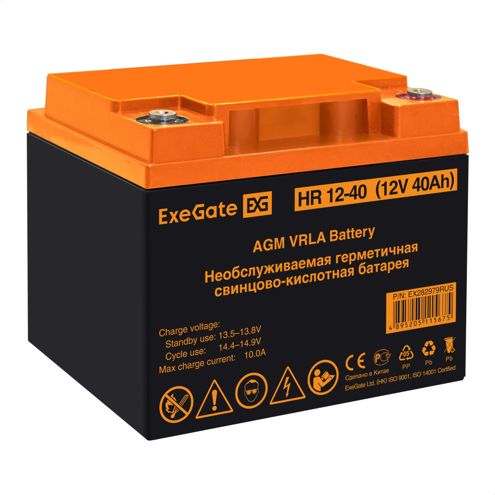 Аккумуляторная батарея ExeGate HR 12-40 (12V 40Ah, болт М6)