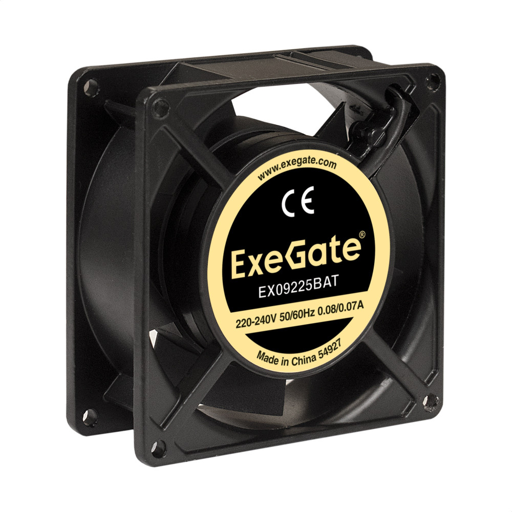 Вентилятор 220В AC ExeGate EX09225BAT (92x92x25 мм, 2-Ball (двойной шарикоподшипник), клеммы, 2600RPM, 31dBA)