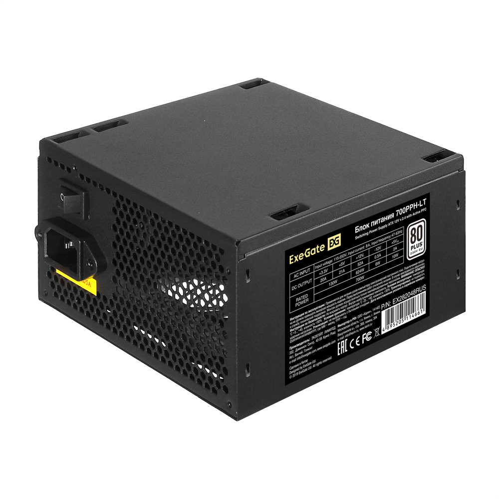 Блок питания 700W ExeGate 80 PLUS® 700PPH-LT (ATX, APFC, КПД 82% (80 PLUS), 12cm fan, 24pin, 2x(4+4)pin, 2xPCI-E, 6xSATA, 3xIDE, black, Color Box) Блок питания 700W ExeGate 80 PLUS® 700PPH-LT (ATX, APFC, КПД 82% (80 PLUS), 12cm fan, 24pin, 2x(4+4)pin, 2xPCI-E, 6xSATA, 3xIDE, black, Color Box)