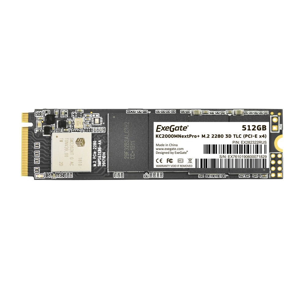 Накопитель SSD M.2 2280 512GB ExeGate NextPro+ KC2000TP512 (PCIe Gen3x4, NVMe, 22x80mm, 3D TLC)