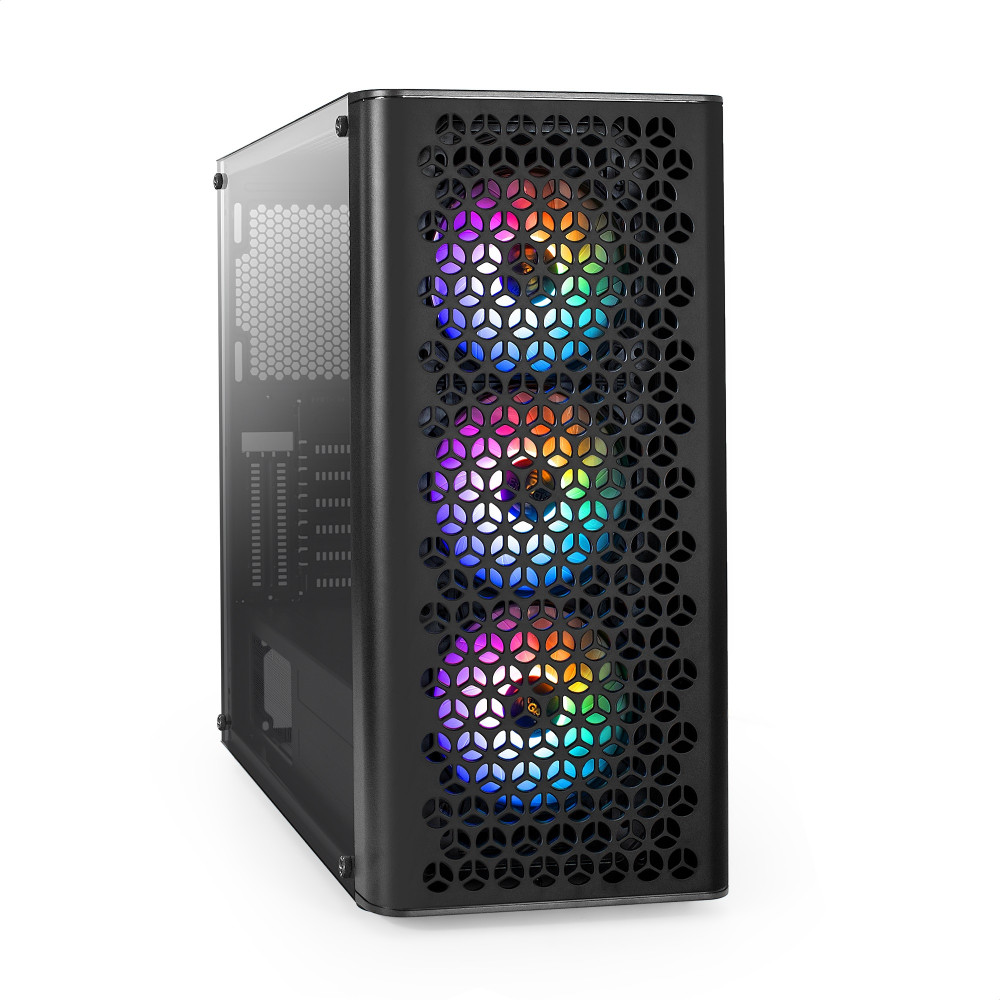 Корпус Miditower ExeGate EVO-9202 (ATX, без БП, с окном, 1*USB+1*USB3.0, аудио, черный, 3 вент. 12см с RGB подсветкой)