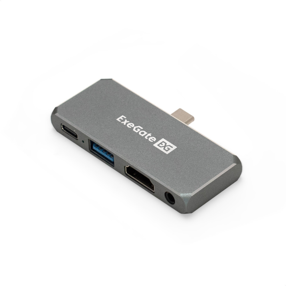 Адаптер для устройств на android/ios/Windows 5-в-1 ExeGate DUB-31C/PD/HA (док-станция USB Type-C --> 1xUSB3.0 (5Gb/s) + Type-C DATA (5Gb/s) + PD 100W + HDMI 4K@30Hz + Audio, Plug&Play, подходит для устройств на android/ios/Windows, в том числе для iPad Pr