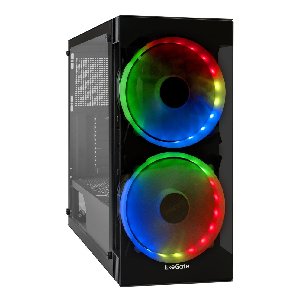 Корпус Miditower ExeGate i3 MATRIX-NPX500 (ATX, 500NPX 12см, 2*USB+1*USB3.0, HD аудио, черный, 2 вент. 18см с RGB подсветкой, пылевые фильтры, передняя и боковая панели - закаленное стекло)