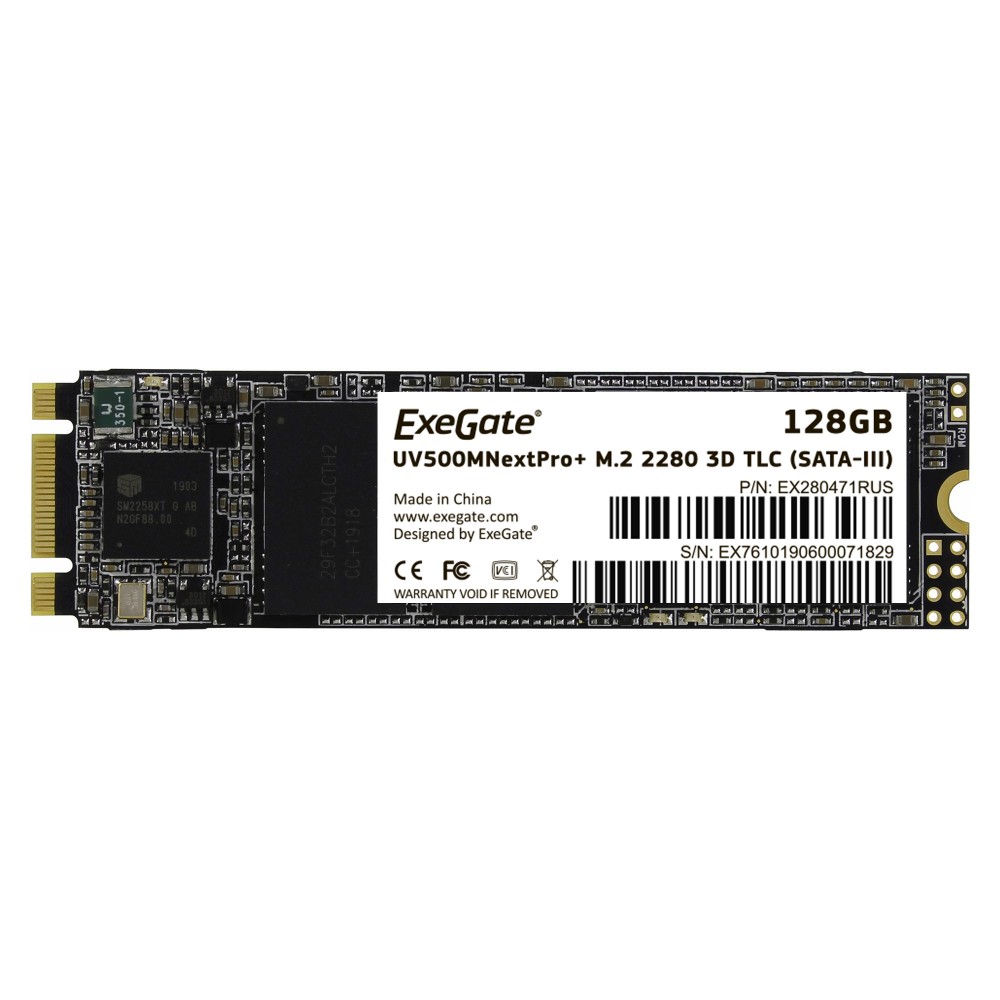 Накопитель SSD M.2 2280 128GB ExeGate NextPro+ UV500TS128 (SATA-III, 22x80mm, 3D TLC)