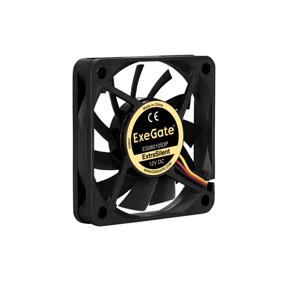 Вентилятор 12В DC ExeGate ExtraSilent ES06010S3P (60x60x10 мм, Sleeve bearing (подшипник скольжения), 3pin, 2000RPM, 16dBA)