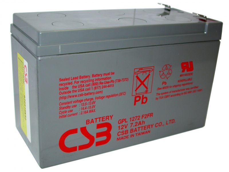 Аккумуляторная батарея CSB GPL-1272 (12V, 7,2Ah, срок службы до 10лет) клеммы F2