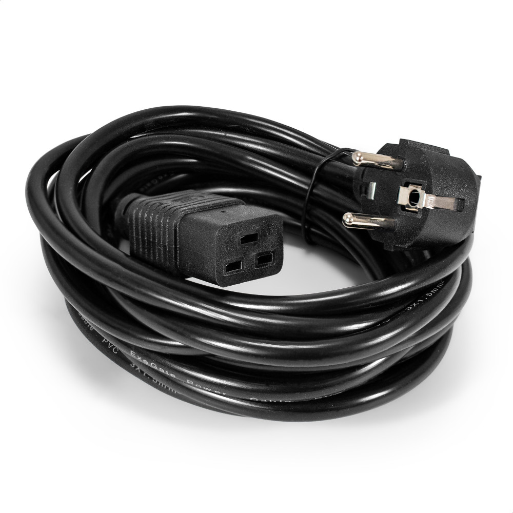 Кабель питания ExeGate Power PC19-5P-Schuko->C19/3x1.5Cu (Евровилка Schuko->C19, VDE-250V-3*1.5mm2, медь, черный, 16А, 5м)