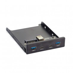 Планка USB на переднюю панель ExeGate U3H-619, 3,5", 2*USB3.0+2*TypeC, черная, металл, подсоединение к мат. плате