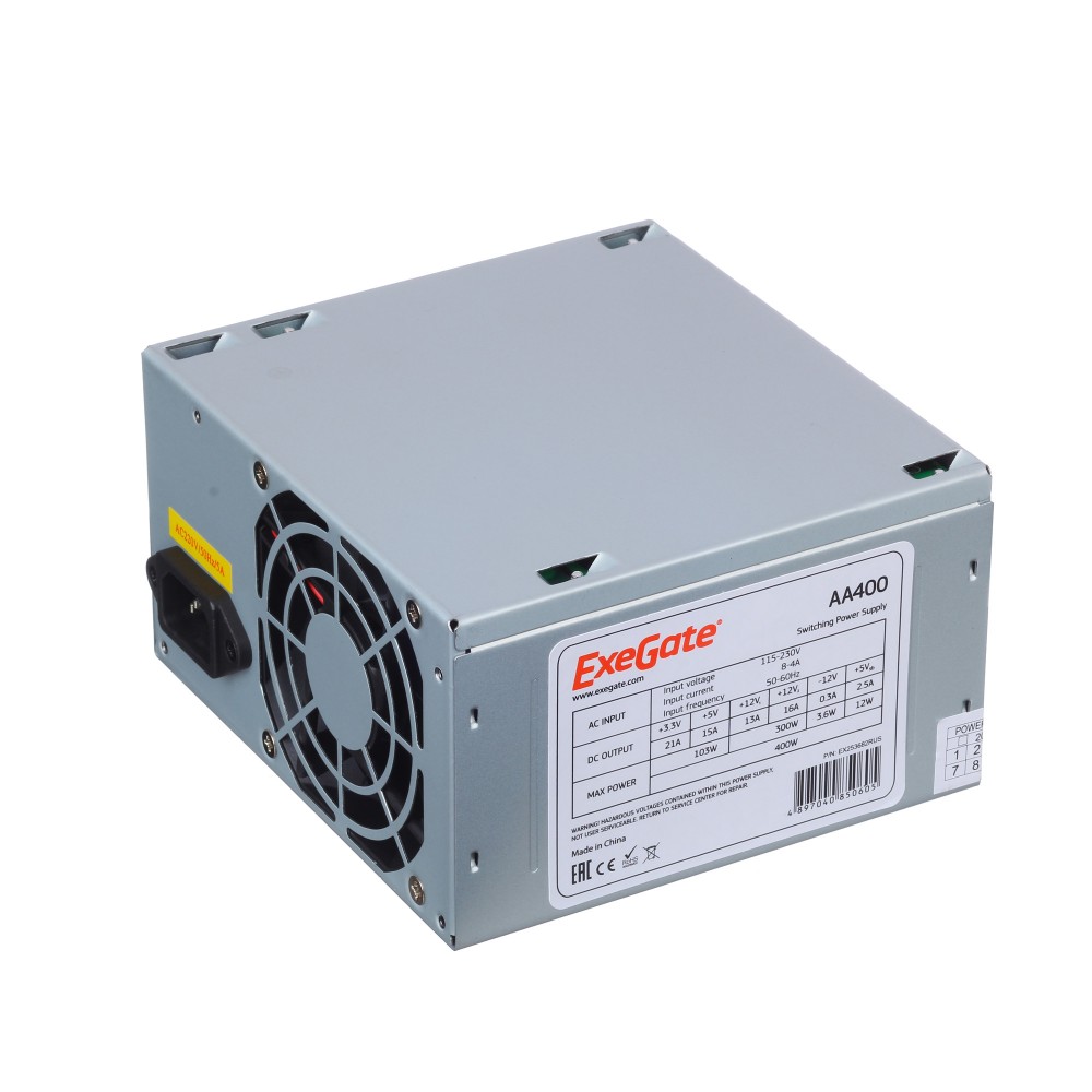 Блок питания 400W ExeGate AA400 (ATX, 8cm fan, 24pin, 4pin, 2xSATA, IDE)