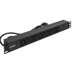 Блок розеток с кабелем с евровилкой ExeGate ServerPro PDU-19H005 Al-10C13-EU3CU (19", 1U, Алюминий, 10 IEC 320 C13, кабель с евровилкой VDE-250V-16A-3*1.5mm2, медь, 3 метра, индикатор питания, черный, RTL)